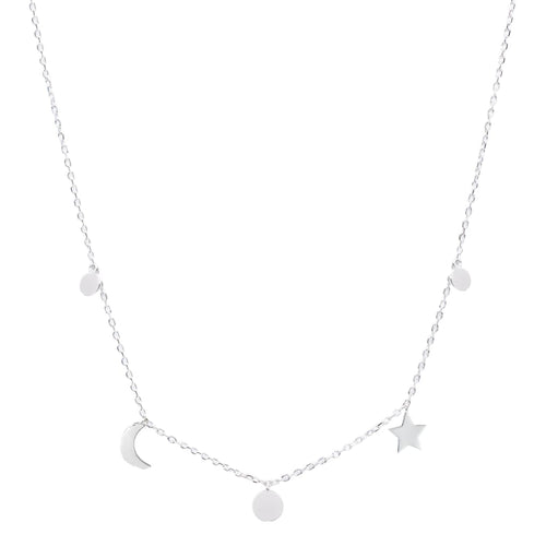 Crescent Moon Star And Circle Necklace - SLVR New York Silver