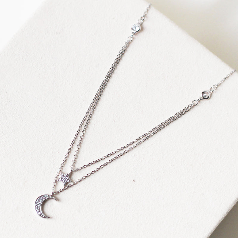 Silver Shooting Star & Crescent Layered Necklace