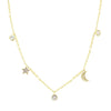 Crescent Moon Star And CZ Diamond Dainty Necklace - SLVR New York Gold