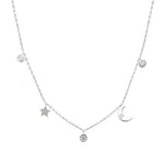 Crescent Moon Star And CZ Diamond Dainty Necklace - SLVR New York Silver