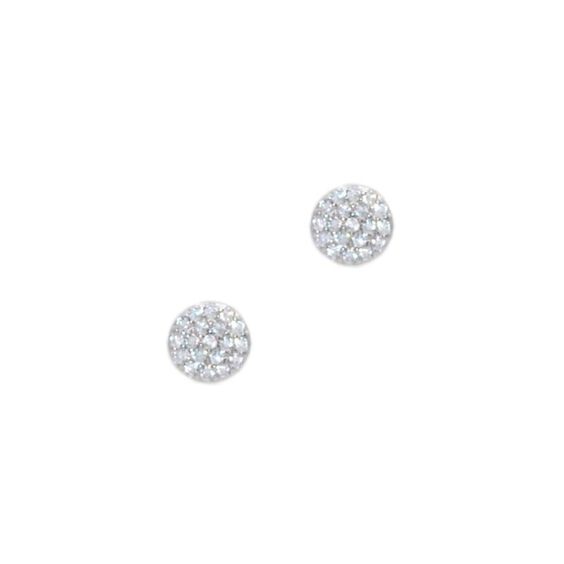 Flat Circle Earrings In Sterling Silver with CZ - SLVR New York Earring