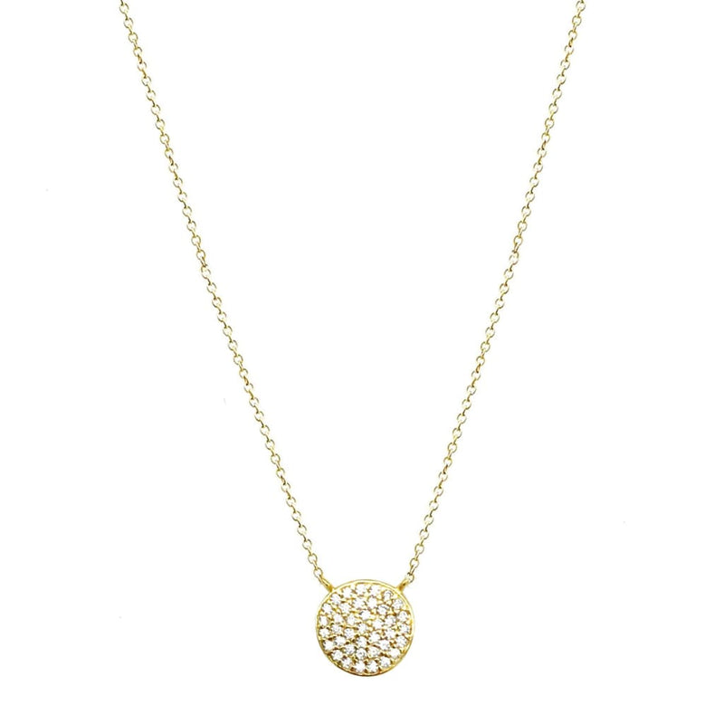 Mini Round Tag with CZ Pendant Necklace - SLVR New York Necklace / Gold